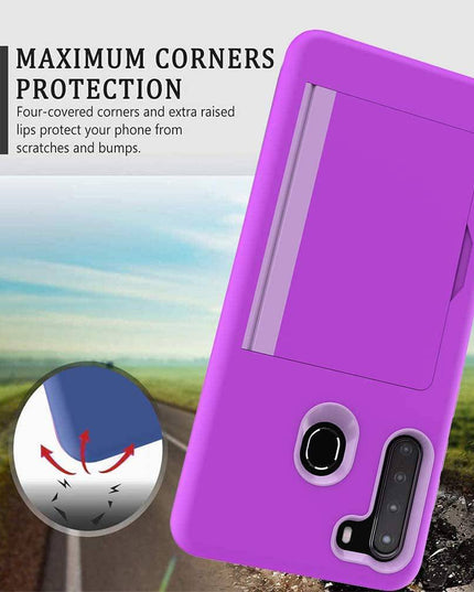 Armor Protective Card Holder Case for Samsung A21(US) With 1 PACK Screen Protector - Libiyi