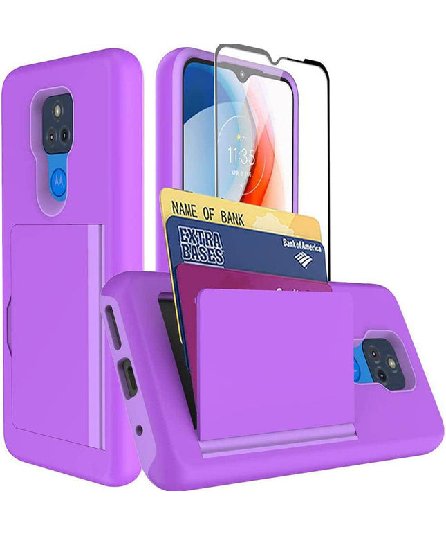 Armor Protective Card Holder Case for Moto G Play 2021 With Screen Protector - Libiyi