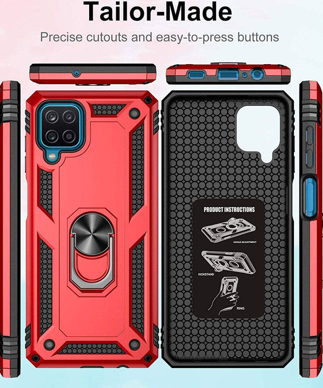 Samsung A12 Luxury Armor Ring Bracket Phone Case With 1-Pack Tempered Glass Screen Protector - Libiyi