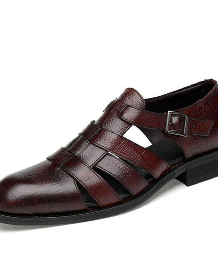 Libiyi Men's Business Casual Sandals Ankle Strap Flats Soft Leather Shoes - Libiyi